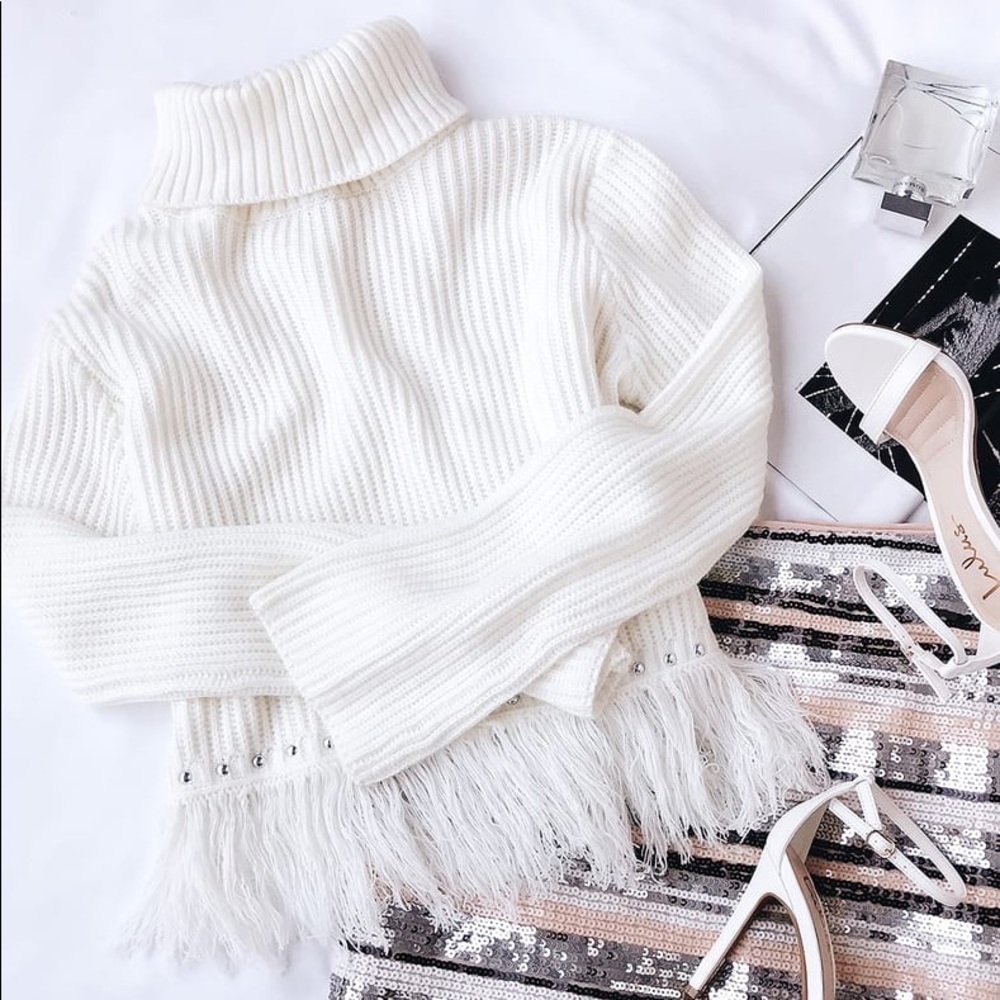 Freethinker Cream Fringe Cropped Sweater - Picture 6 of 8